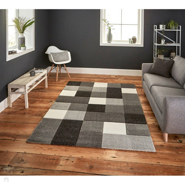 Brooklyn 646 Modern Geometric Tile Blocks Soft Carved Durable Short Pile Grey/Cream Rug-Think Rugs-Rug Love - The Most Loved Rug Store